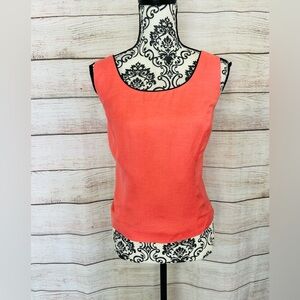 Jessica Howard Women’s Vintage Coral Orange Linen Blend Crop Sleeveless Top